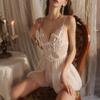 Backless White Lace Sleeping Dress Sexy Girls Hot Babydolls Sexy Costumes Woman Hollow Open Chest Bow Bra Dress Underwear Set