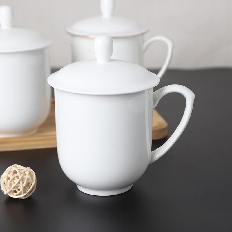 YUZUN 370 мл Белые фарфоровые чашки с крышкой (4-Pack)