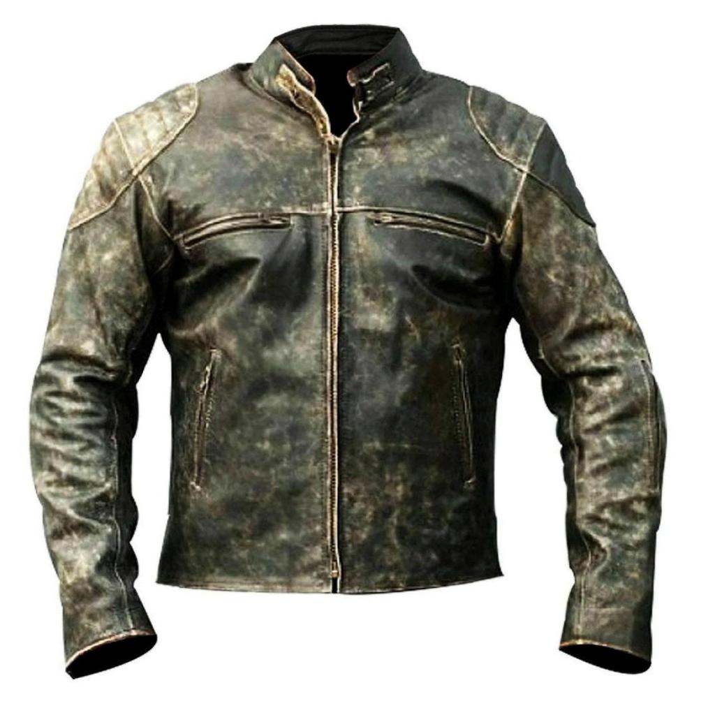 NOORA Старинная байкерская винтажная кожаная куртка Cafe Racer с потертостями