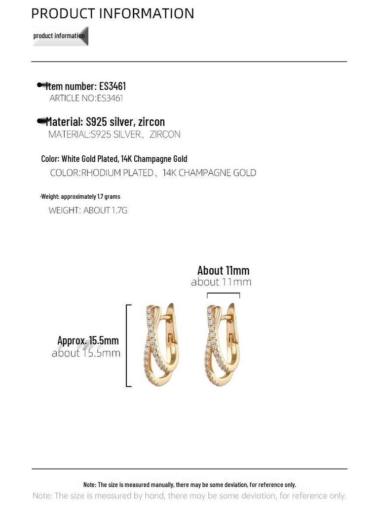 Стерлинговое серебро 925 пробы Цирконий Перекрестные серьги-каффы - Женские серьги с витой линией