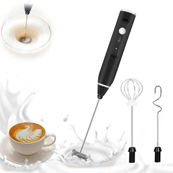 Electric Milk Frother USB Rechargeable Handheld Foam Maker for Coffee Latte Stainless Steel Egg Whisk for Paint Powder