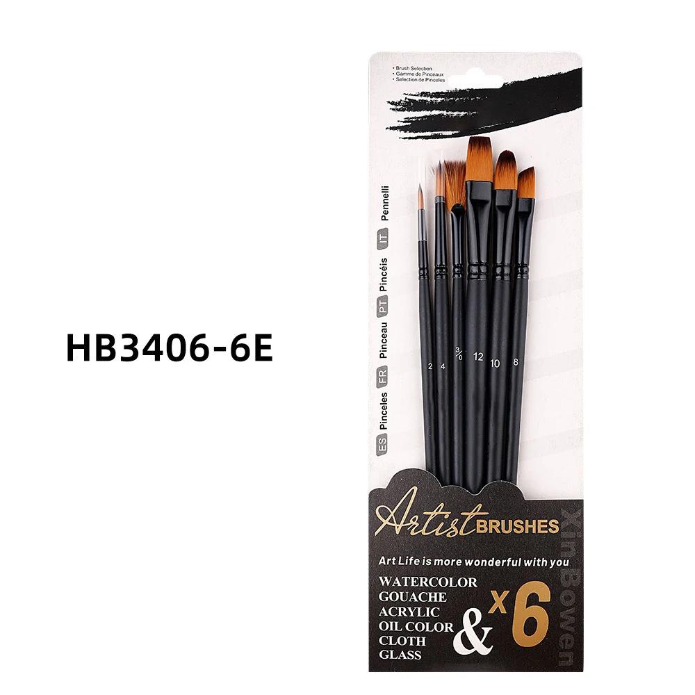 Набор из 6/12 нейлоновых кистей для студентов, чтобы рисовать акриловой краской, ручка черного стержня, детская акварельная ручка, художественный материал, кисть для рисования