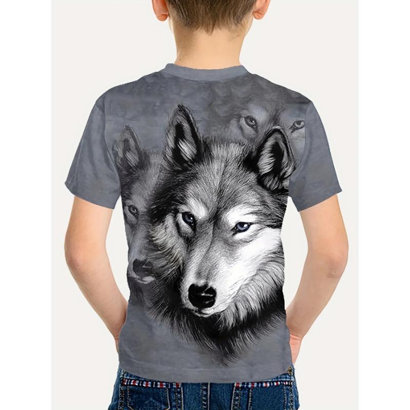 Летняя футболка с круглым вырезом и 3D-принтом с волком, модная, повседневная, крутая, с коротким рукавом, детская, для мальчика