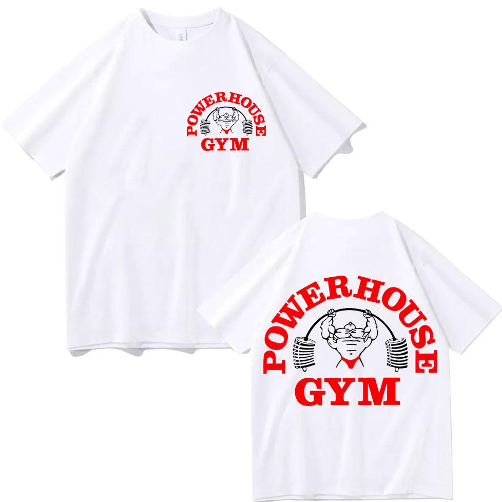 Футболка Powerhouse Gym с двусторонним принтом Модный тренд уличной моды Футболки с коротким рукавом Мужские Женские Повседневные Свободные Хлопковые Футболки