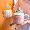 Tulip Mug with Lid Spoon with High Appearance and Cute Home Office Girl Ceramic Drinking Cup Souvenir
