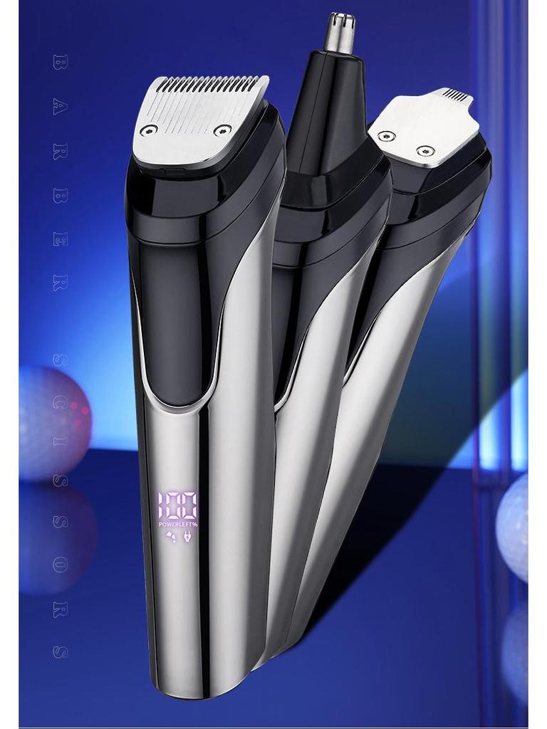 Электрический набор для ухода за мужчинами: 5-в-1 машинка для стрижки волос и бакенбард, триммер для носа и бритвенный набор.