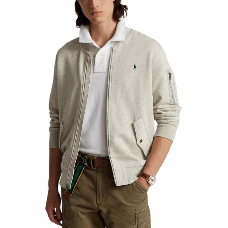 Куртка-бейсболка Polo Ralph Lauren FW23 с вышитым логотипом и длинными рукавами на молнии, мужские куртки светло-серого цвета 710881521-005
