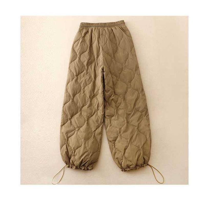 Зима Новые Литературные Галстук Эластичная Талия Ромбовидная Решетка Тисненая Линия Хлопковые Брюки Женские Ветрозащитные Теплые Длинные Хлопковые Брюки