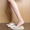 Sheepskin Version~ Retro Straw Splicing Hollow Wedge Slippers Women's New Vacation One-word Cool Slippers