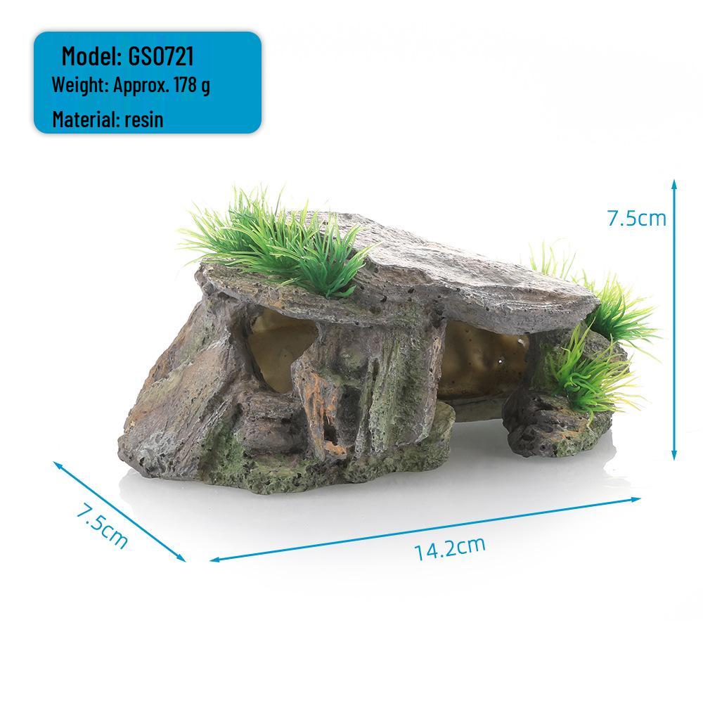 Пещера-укрытие для рептилий и платформа для черепах, смоляное украшение - искусственная скала для аквариумов.