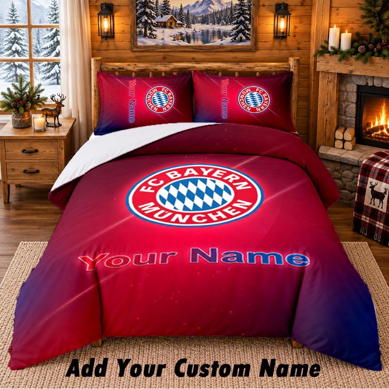 Bayern Munich Pattern Bedding 3Pcs Set Custom Name, Bed Sheet And Pillowcases For Home Bedroom