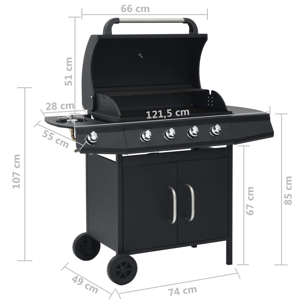 Gas Grill 4+1 Burners Black Steel