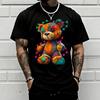 Men’s Loose Street Style T-Shirt — Colorful Patchwork Teddy Bear Graffiti