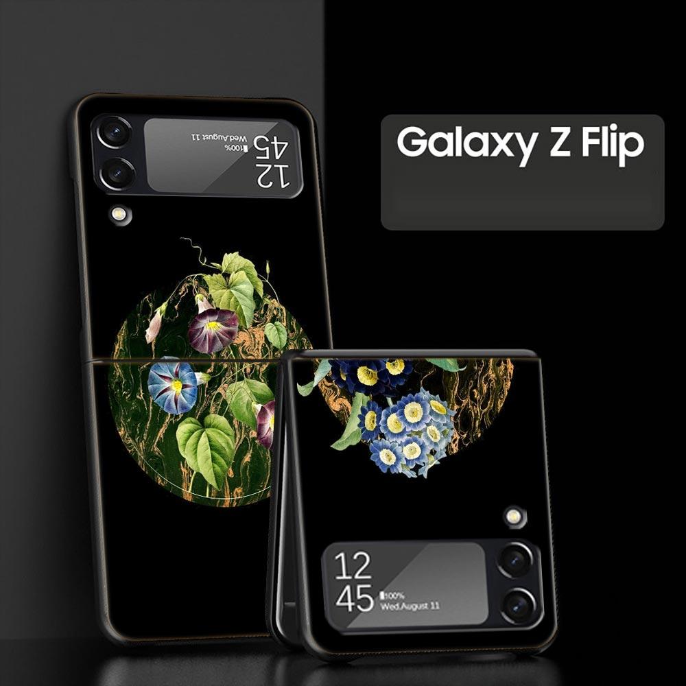 Чехол для телефона с винтажным цветочным ботаническим мрамором для Samsung Galaxy Z Flip 3 4 5, черный, складной, твердый, защитный чехол