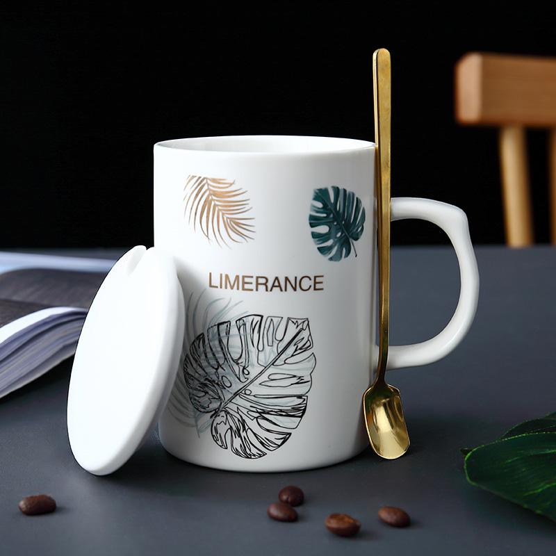450 мл креативная зеленая листовая белая фарфоровая кружка с ложкой, кружки для напитков в подарок, фарфоровые кружки кофейная чашка для чая/кофе/молочная чашка