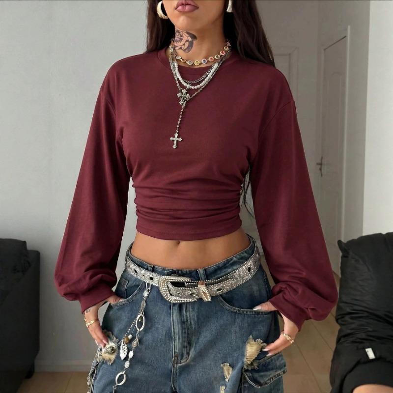 Women S Casual Solid Color Long Sleeve Pullover Sweatshirt
