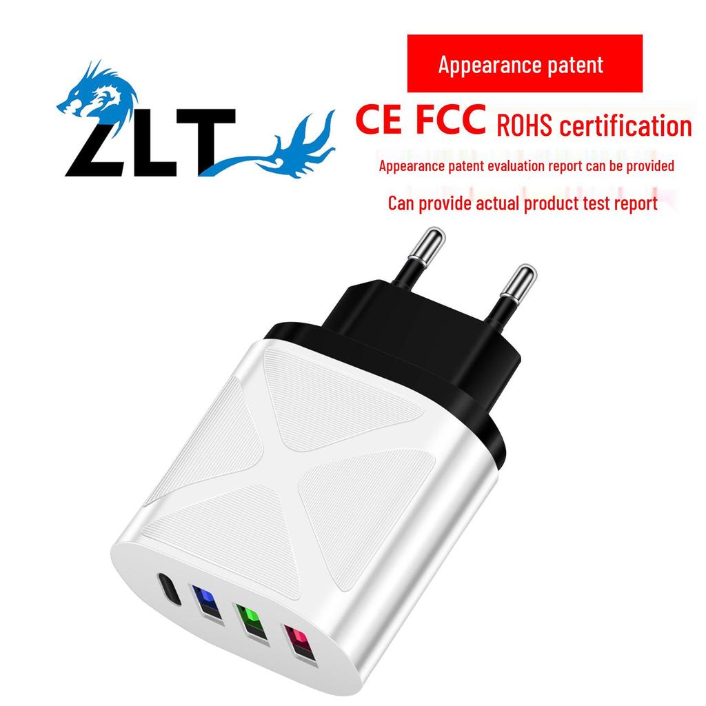 Multi-port EU/US/UK Standard 3USB + Type-C Travel & Home Charger, 5V/2.4A