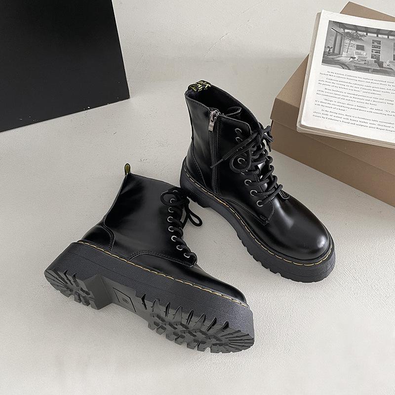 Ботинки Martin в стиле ретро черного цвета с толстым каблуком и толстой подошвой женские, новые весенне-осенние короткие тонкие ботинки в британском стиле 2025 года