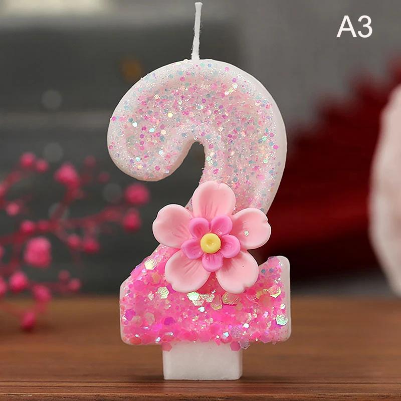 Birthday Candle Cake Topper Colour Changing Creative Number 0-9 Candle Flowers Number Candles Girl Birthday Party Decoration