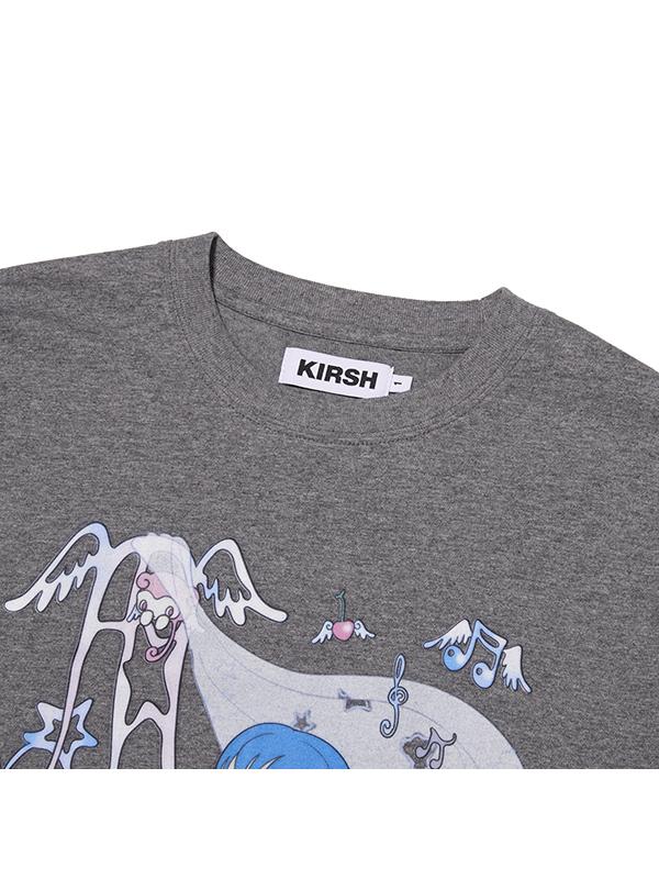 KIRSH X Sunonebird Основная графика Большая оверсайз футболка [Меланжевый серый]