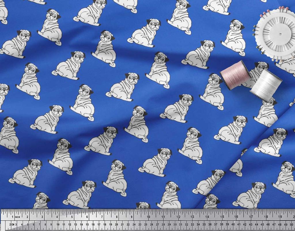Soimoi Japan Crepe Satin Fabric Pug Dog Print Fabric by Metre 42 Inch Wide