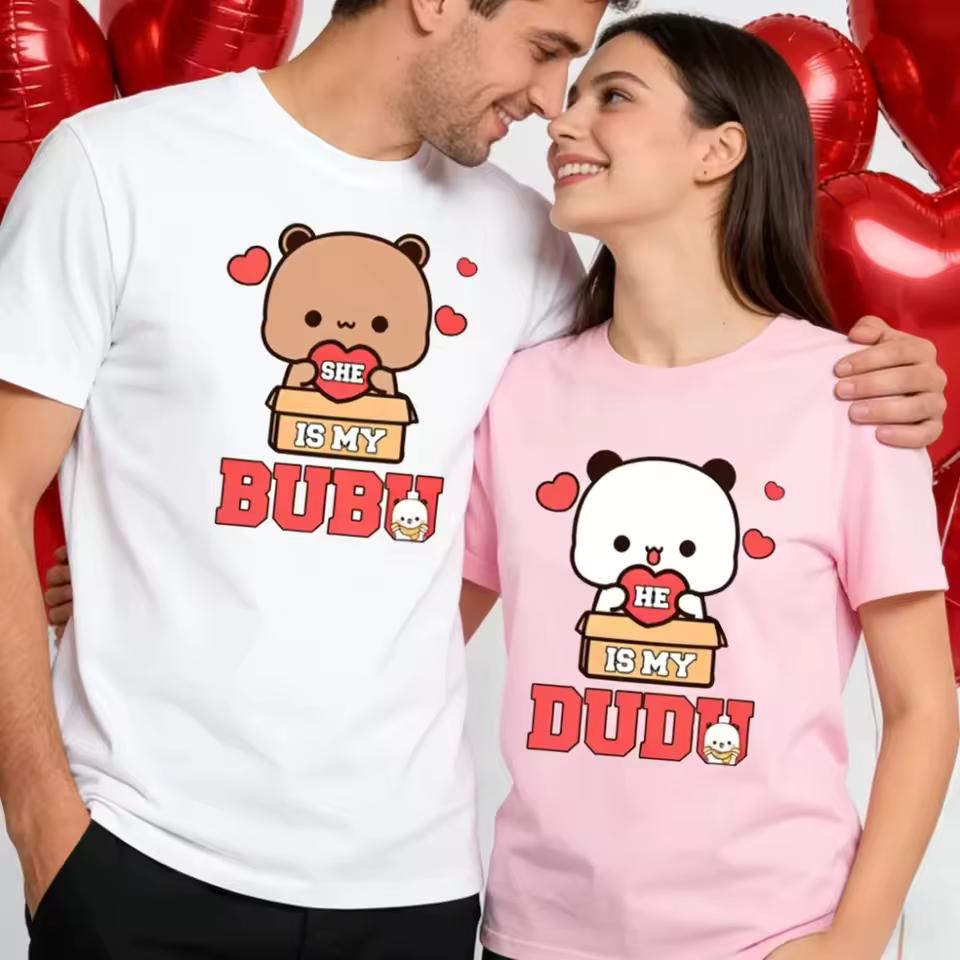 Парные свитшоты Bubu Dudu Милый Подарок на Годовщину Одежда Мужчины Женщины Повседневная Хлопковая Футболка Пара Медведь Футболка