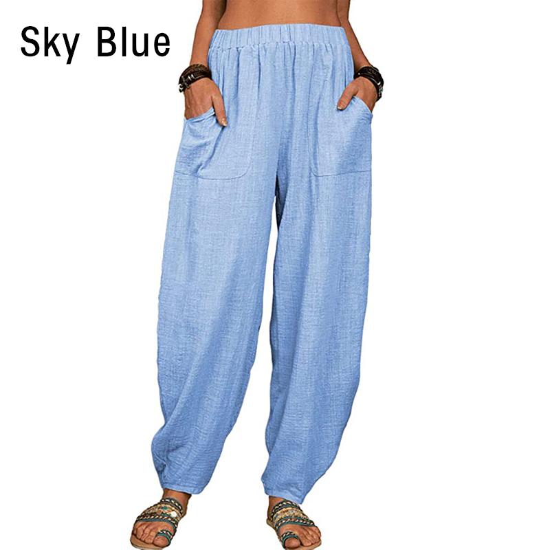 Harem Pants Solid Color Pockets Summer Temperament Loose-fitting Pants for Beach
