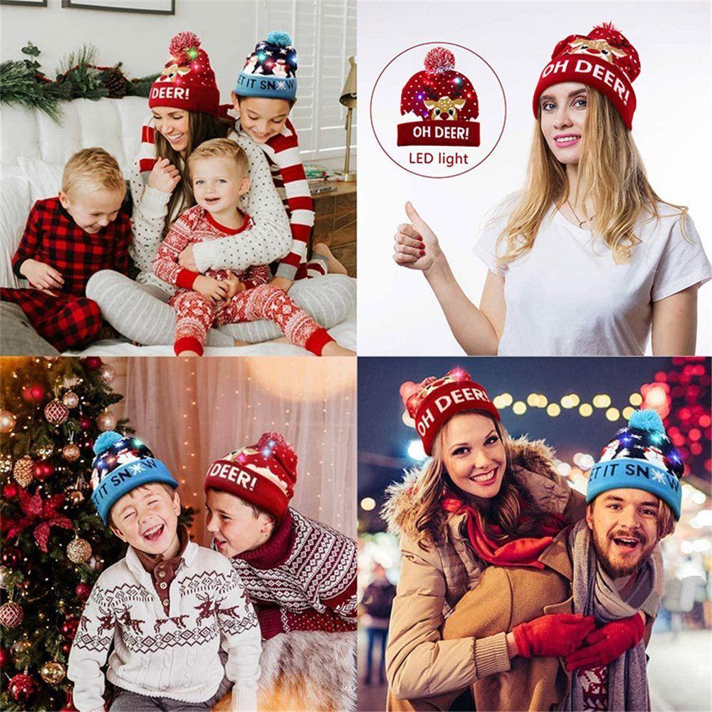 Christmas Gift Light Up Cartoon Christmas Hat LED Hat Sweater Beanie Knitted Cap