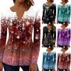 Women's Printed Button Collar Pleated Printed Long Sleeves Holiday Basics Tunic Slim Tops Christmas Printed Ethnic Tops T-Shirts V Neck Pullover Tops