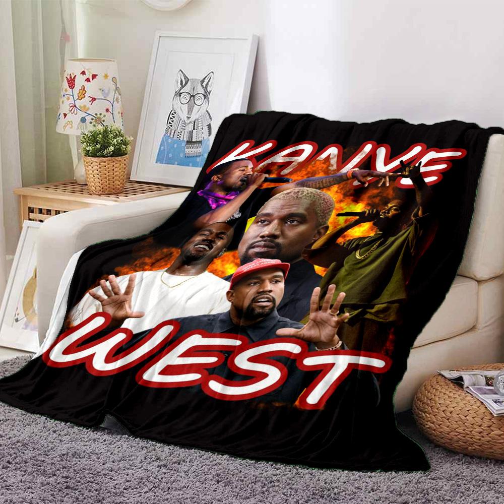 Kanye West Rapper Portrait Collage Print Flannel Blanket Soft Warm Throw Blanket Hip‑hop Fan Sofa Bed Decor