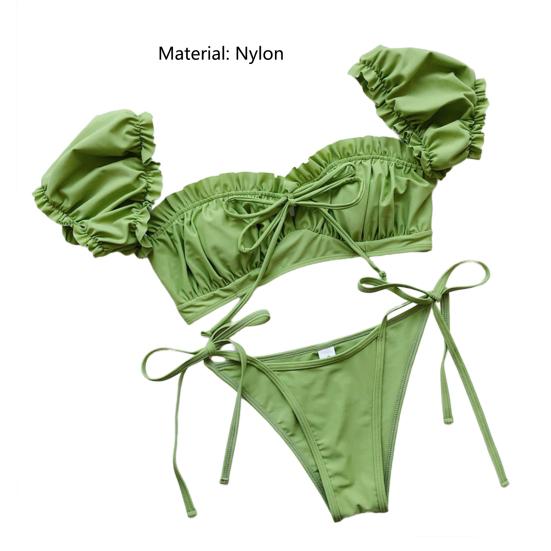 2 шт./компл. женское бикини с оборками по краям, цветные повязки, беспроводной цельный купальник из двух частей, чистый купальник для отпуска
