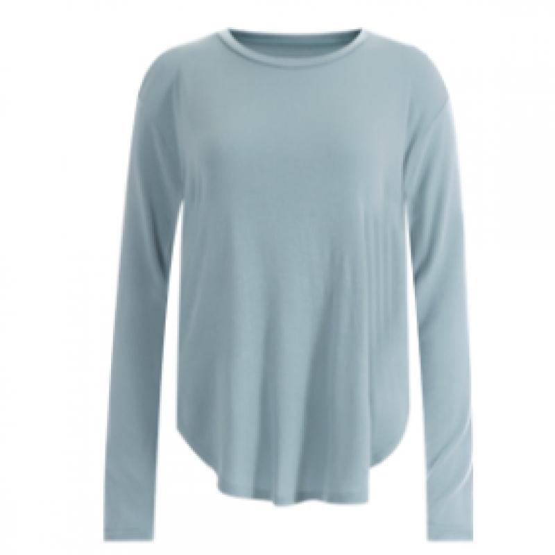 Shop   Women Round Side SliT Hip Cover Yoga Long Sleeve T shirT Rnf Wsh 11860 Be