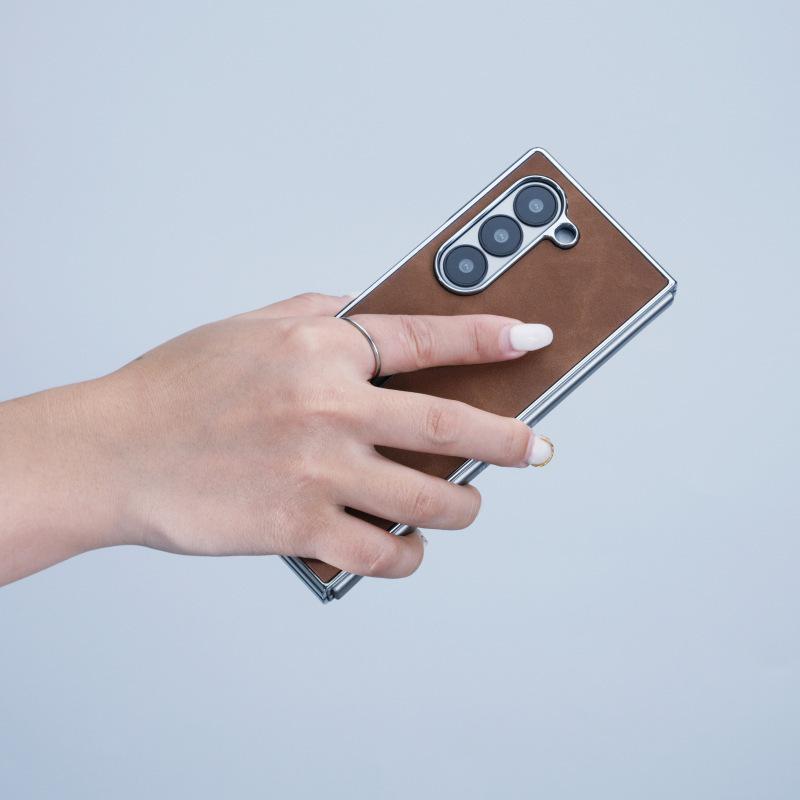 Чехол для телефона Samsung Z Fold7/6: Гальванизированная кожаная подставка для защиты складного экрана (Подходит для моделей 5/4/3)