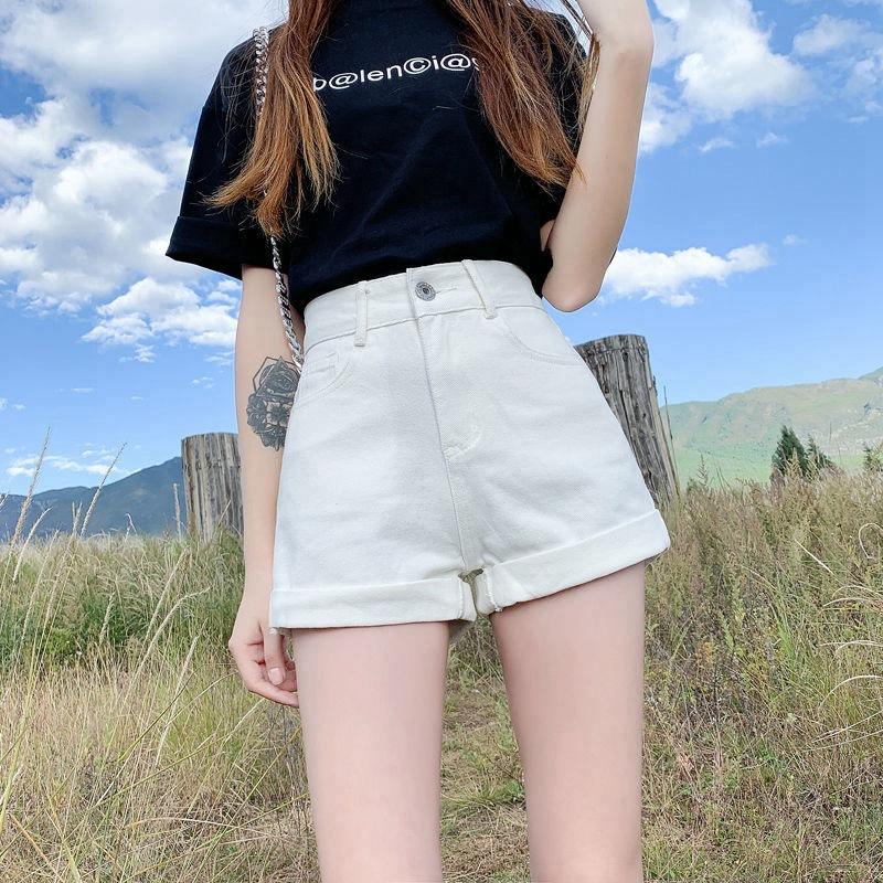 Тканые брюки Классика и минимализм Мода Универсальные женские летние свободные тонкие A Word Подвернутые края Широкие джинсовые шорты Индивидуальность и мода