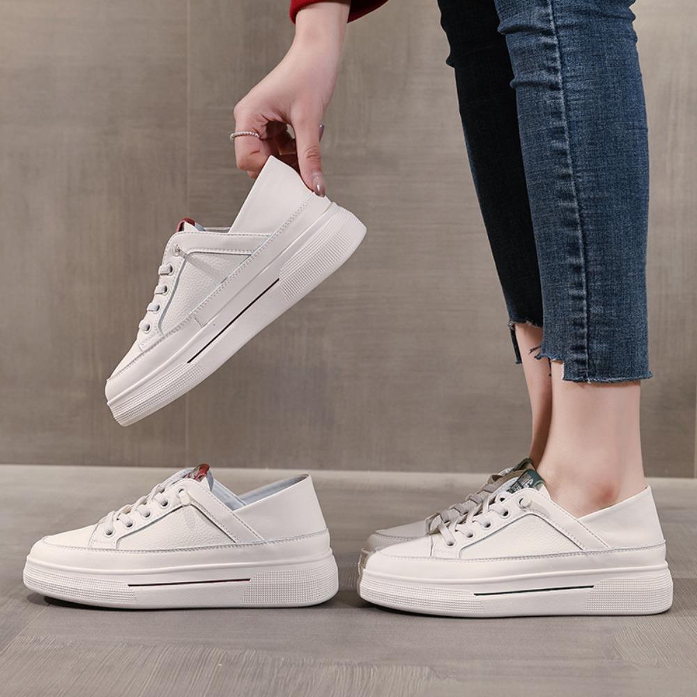 Women's Casual Shoes Leather White Shoes Women's 2025 New Breathable Student Board Shoes Women Sneakers White