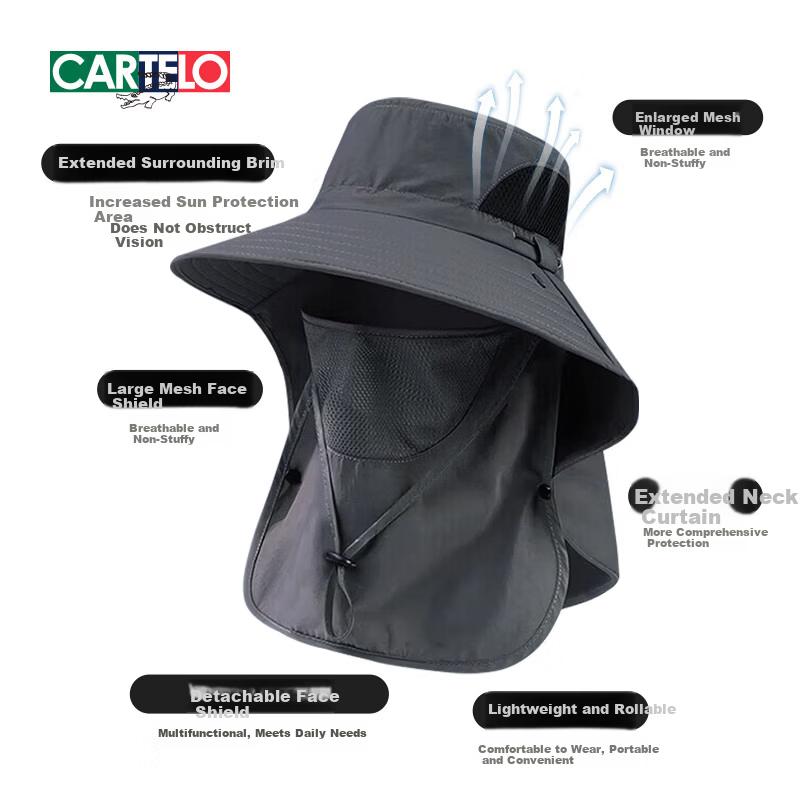 CARTELO Men's Sun Protection Hat UV Protection Outdoor Fishing Bucket Hat Summer Face Cover Sun Hat