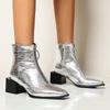 Женские ботильоны в британском стиле, модные уличные стили, серебристый квадратный носок, квадратный каблук 4 см, вечернее платье для зрелых женщин, туфли на высоком каблуке