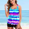 Women's Swimwear Tankini 2 Piece Swimsuit Blue Halo Dyeing Vacation Bathing Suits Hanging Neck Swimsuit