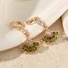 1 Pair Luxurious Green Zircon Ginkgo Biloba Dangle Earrings for Women Earring Jewelry Wedding Party Accessories