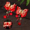 1 Pair Flower Hanfu Red Hair Clips Pearl Bow Tassel Hairpin New Year Headwear  Children
