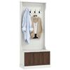 3-in-1 Coat Rack with 4 Hooks and Storage Bench, Wood, 71.5x39.5x170cm, White