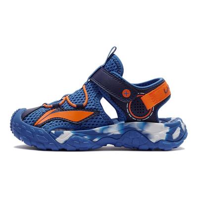 Li Ning Детская спортивная серия лайфстайл Ткань из синтетической кожи Универсальная модная обувь Дышащие сандалии с низким верхом Детские сандалии Синие YKKS016-11