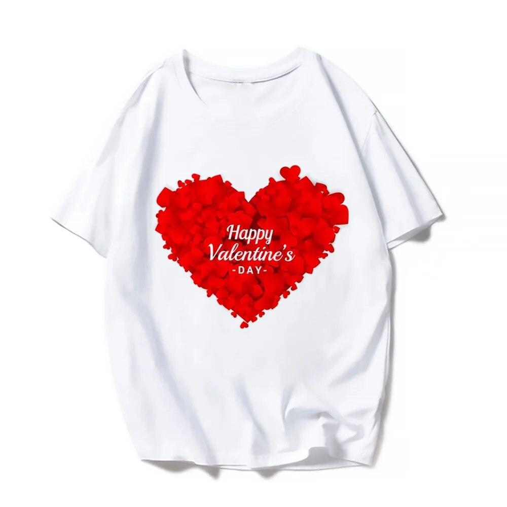 Повседневные футболки с короткими рукавами на День святого Валентина, женская модная летняя футболка с принтом Love Rose, женская футболка с графическим принтом
