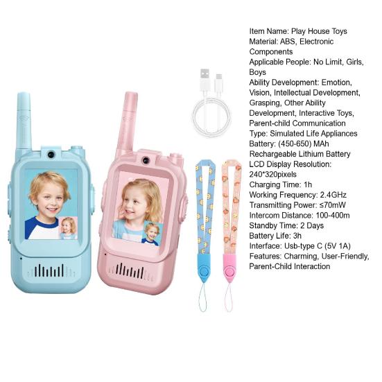 Video Walkie Talkies Toys Rechargeable Play House Toys Adjustable Lanyard Two-Way Video Call Device for Family Role Play & Parent-Child Interaction