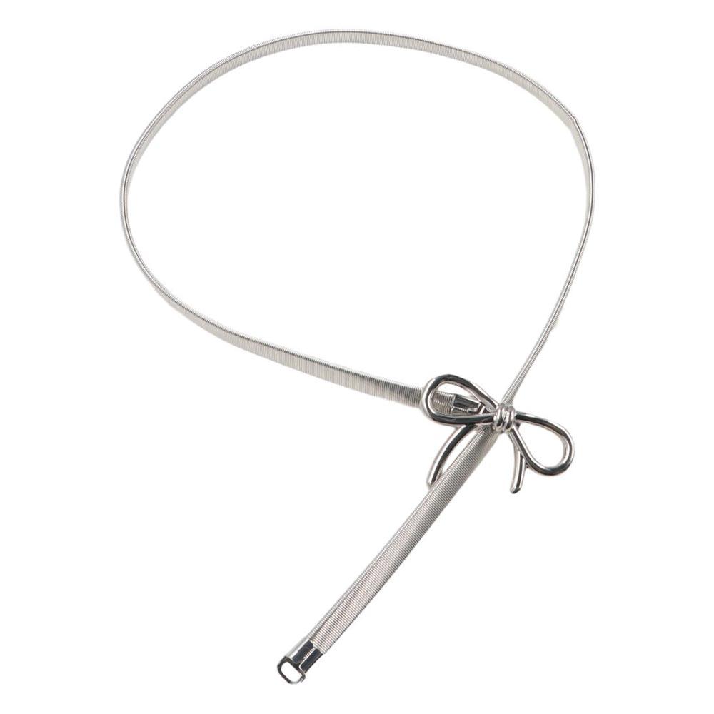 Silver Thin Belt Bowknot Buckle Metal Waist Chain Retro Elastic Bow Belt Dress Decoration