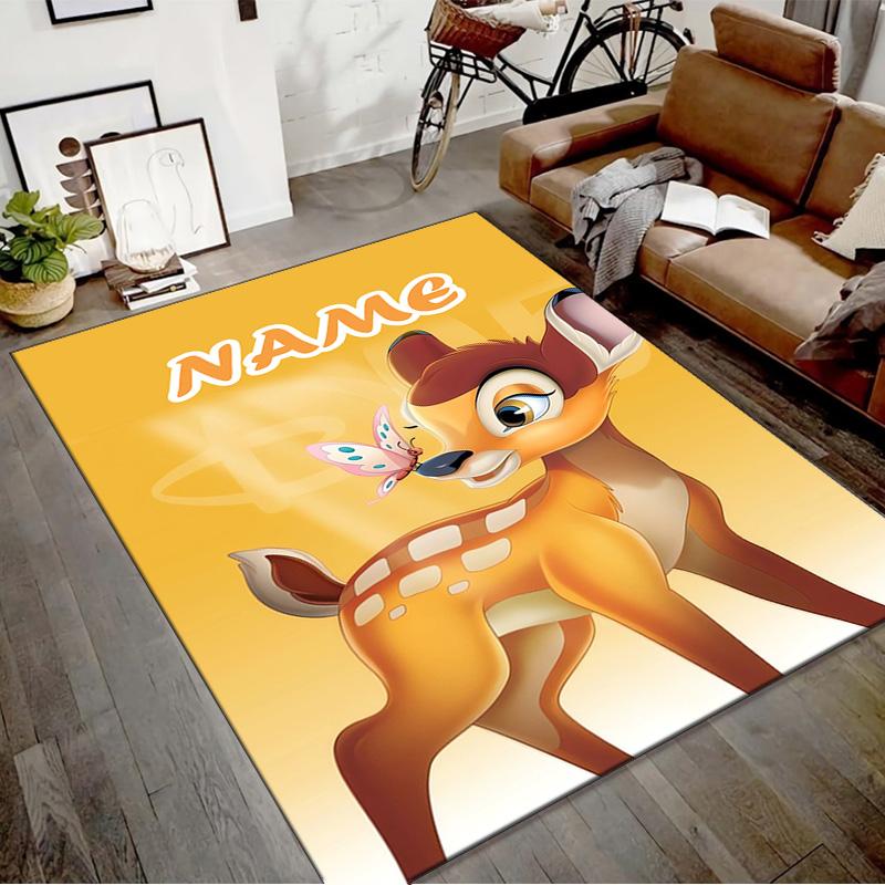 Custom Bambi Mat Personalized Name, Polyester Washable Indoor Entryway Rug, Gift for Christmas, Easter, Thanksgiving Day