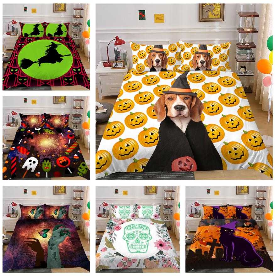 Комплект постельного белья на тему Хэллоуина, комплект постельного белья с пуховым одеялом и наволочкой для спальни, полноразмерное украшение для дома в Австралии, ЕС и США