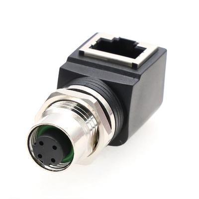 Eonvic M12 Женский к RJ45 Ethernet Удлинительный Промышленный Разъем Женский Прямой 4-контактный Разъем, D-Код (4-контактный D-Code, невращающийся, под углом)