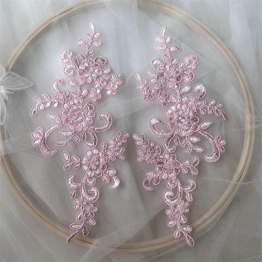 1 Pair Flower Sew On Lace Patches Embroidery Applique Repair For Wedding Dresses 23*10cm
