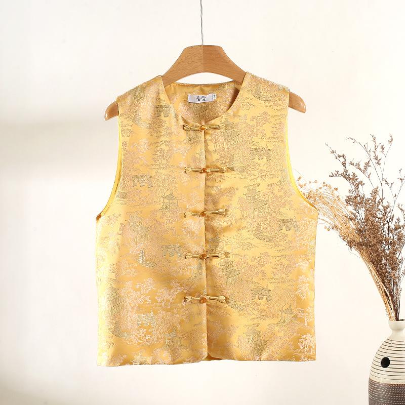 Жилет ранней весной, высококачественный жаккардовый топ-жилет с дисковой застежкой, женский топ